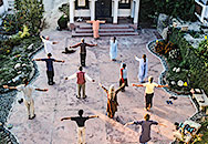 Group energization before meditation at the Dwarahut Ashram.